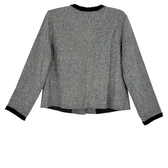 Liz Claiborne Women's Wool Blend Frilled Black Velvet Detail Grey Jacket Size XL - Picture 2 of 10